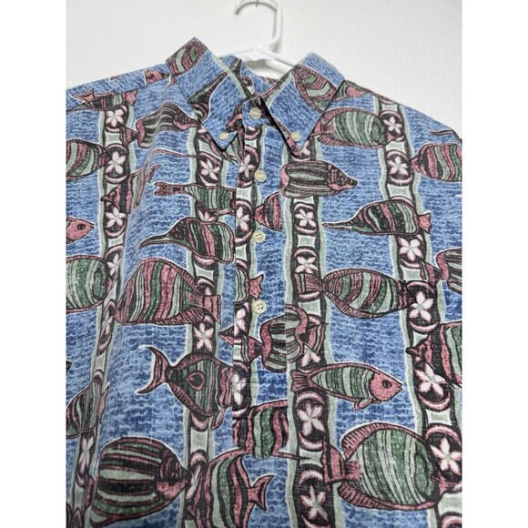 VTG Reyn Spooner Mens Four Button Down Hawaiian Shirt Floral Fish Design XL USA - Picture 7 of 16